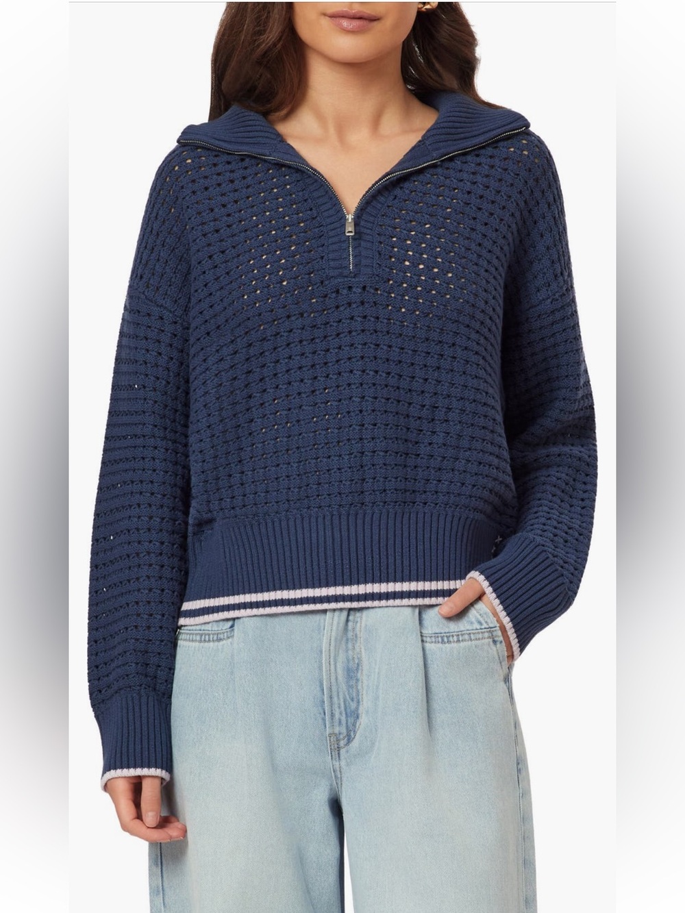 Scotch & Soda Women’s 3/4 Zip Pointelle Pullover Sweatet